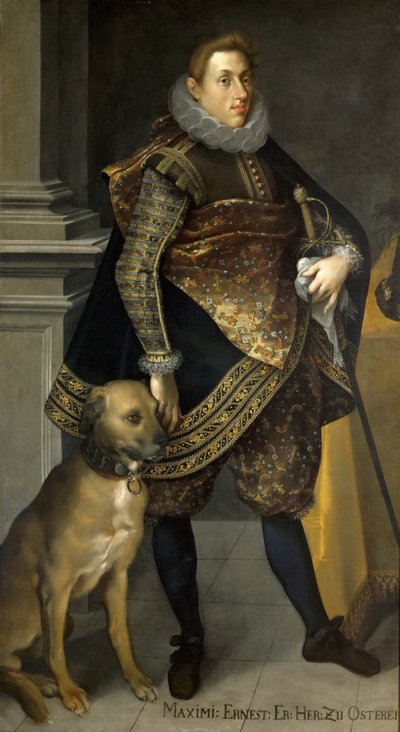 Archduke Maximilian Ernst (1583-1616) with hunting dog by Joseph Heintz the Elder